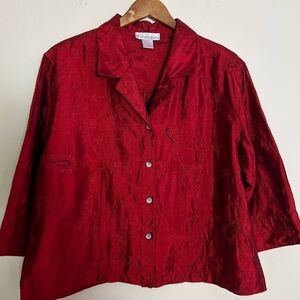 4/$25 Dressbarn Women Red Button-Up 100% PURESILK Floral Paisley Medium Shacket